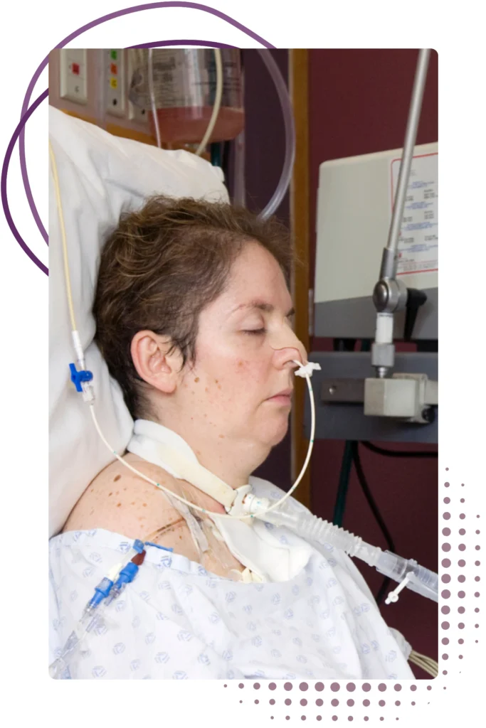 Adult client receiving nurse-led complex care support at home with tracheostomy care needs